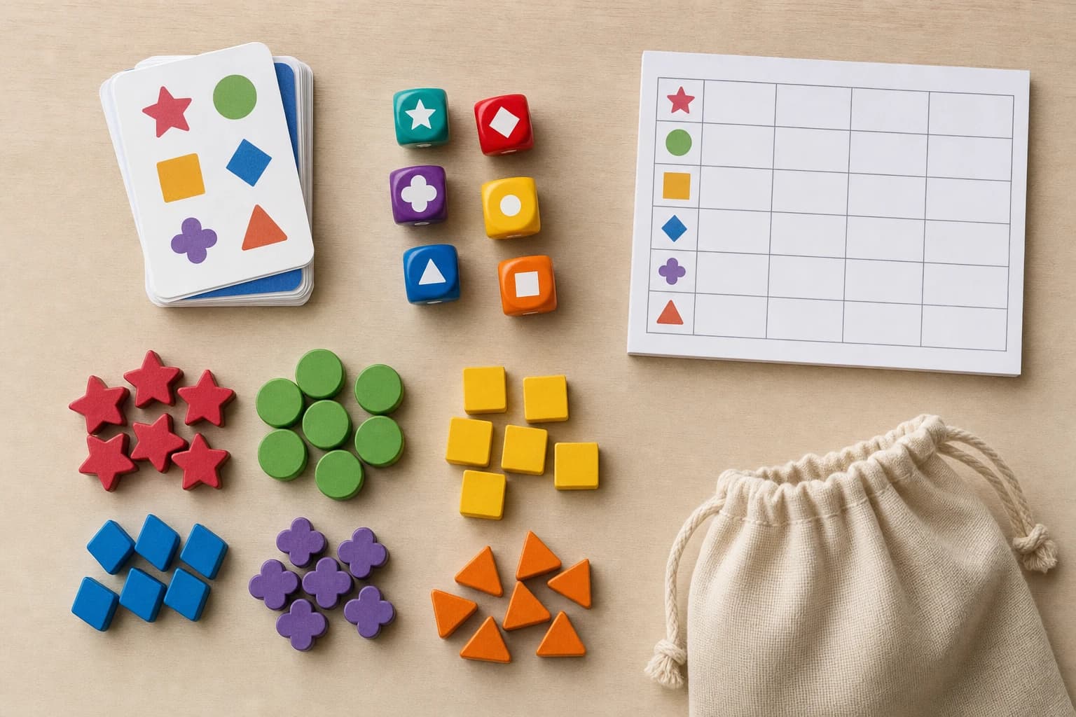 Organized comparison of quick family games with cards dice and small game pieces