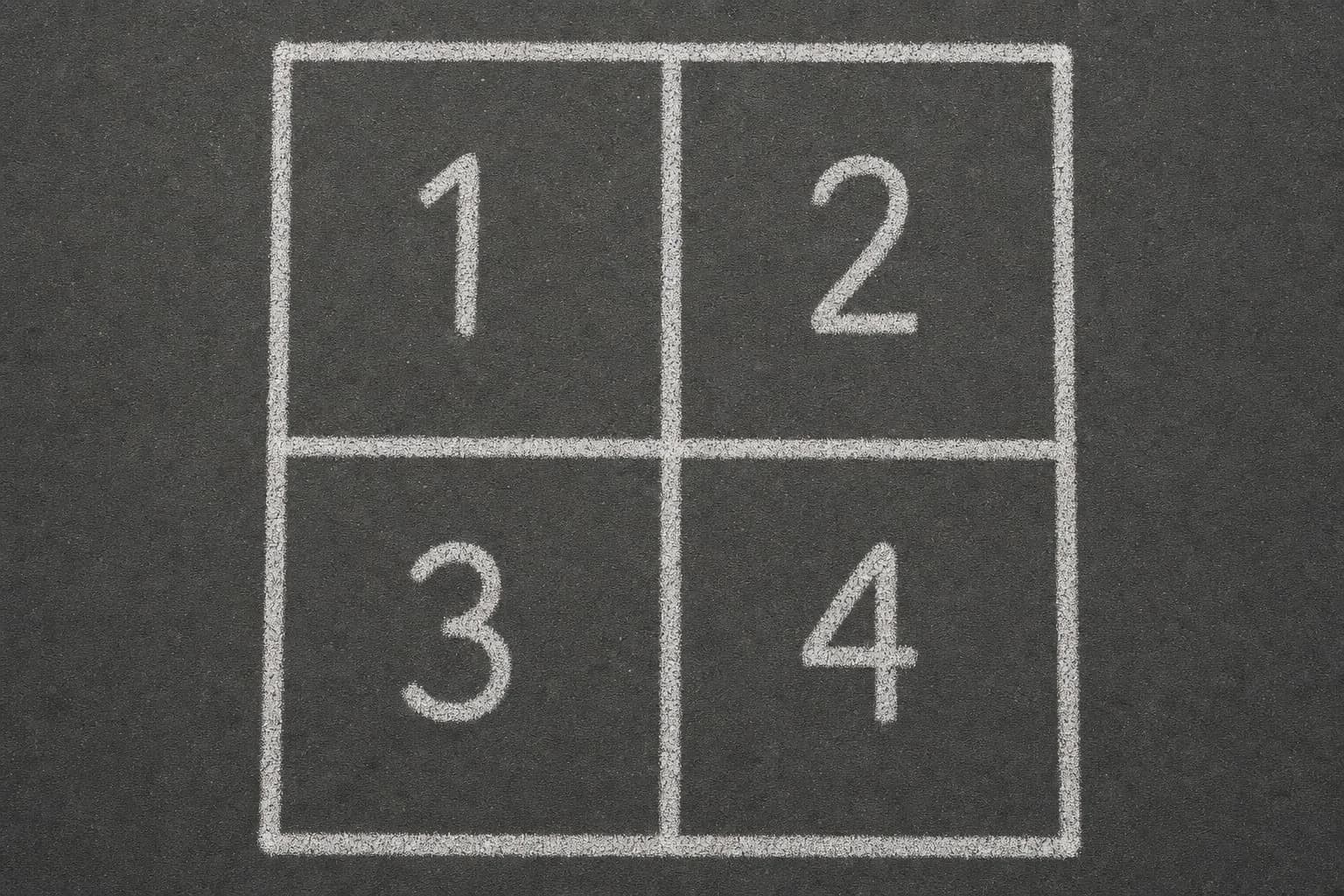 Top-down diagram of a four square court with four numbered boxes