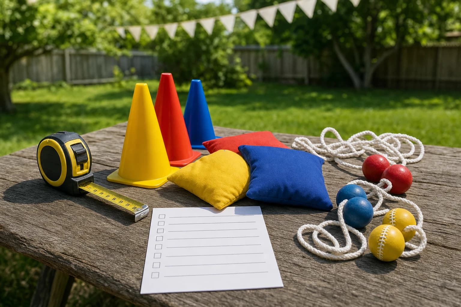 Checklist card comparing cornhole and ladder toss for kids, adults, space, and portability
