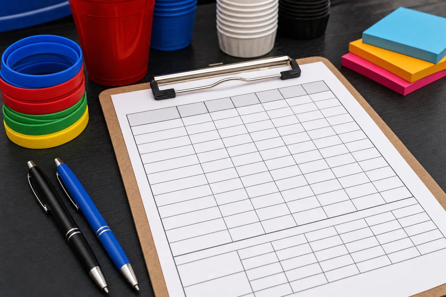 Clipboard score sheet and station rotation plan for minute to win it games for teenagers